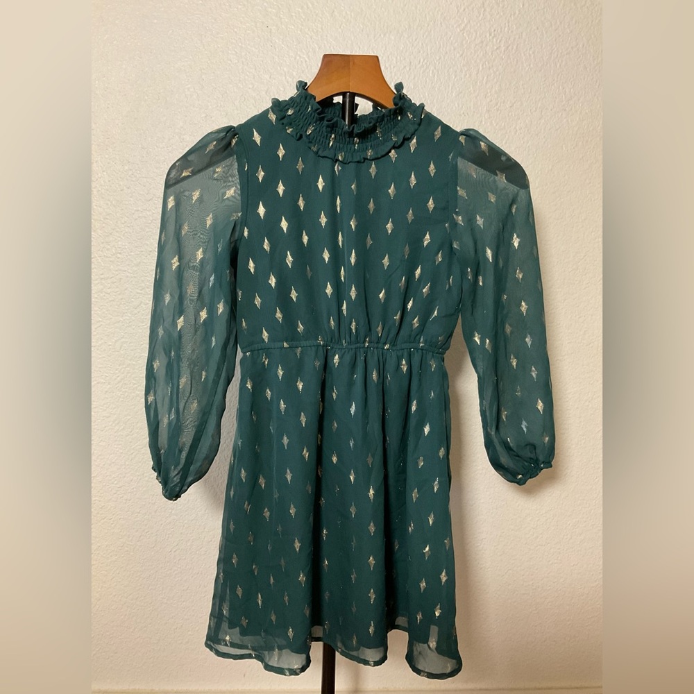 Poppies And Roses Green/Gold Dress Girls Size 8 (Pre-Owned)
